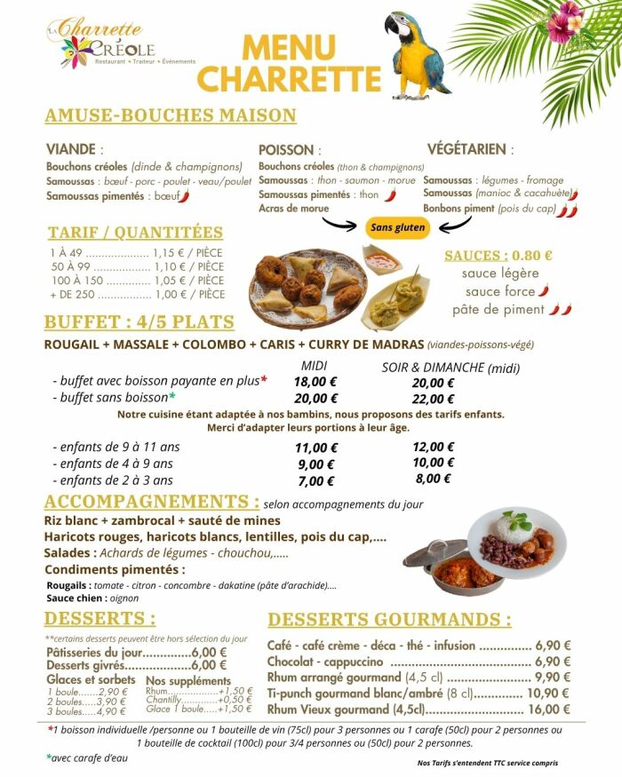 Menu plat La Charrette Créole